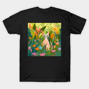 Cat in flower garden T-Shirt